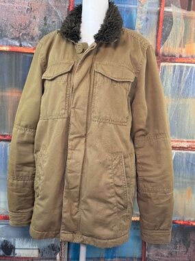 American Eagle Outfitters Tan Utility Jacket Faux Fur Collar Men's Small